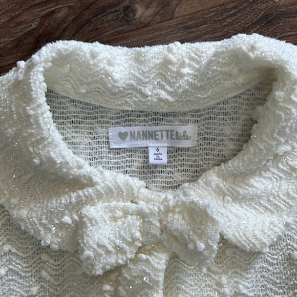 NANETTE GIRLS CREAM SPARKLE BUTTON-BOW ACCENT JACKET SIZE 6 - Picture 4 of 12